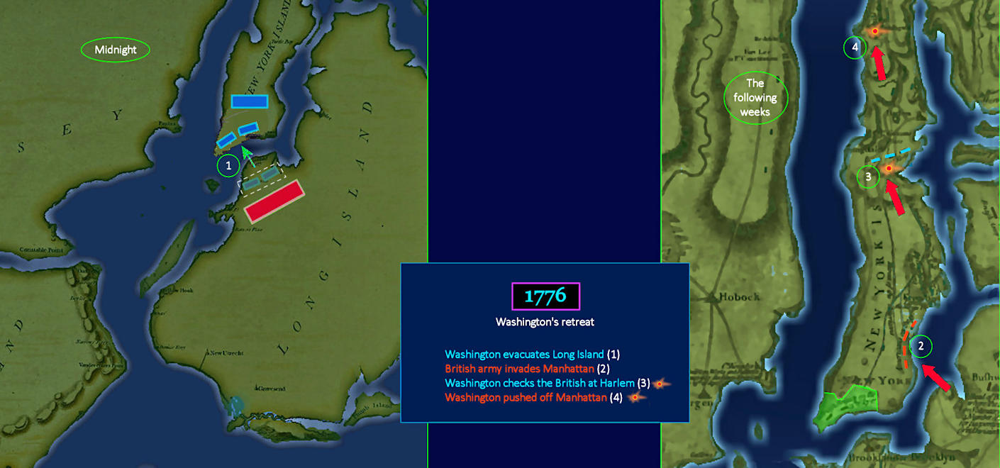 Washington retreat from New York, 1776 map